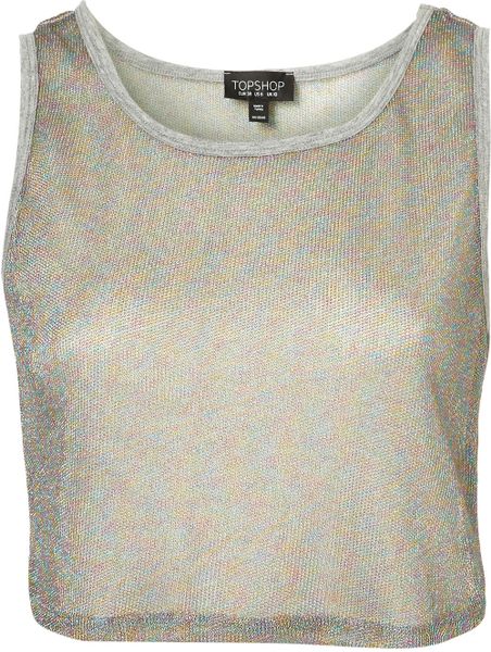 Topshop Chain Metallic Crop Top in Gray (multi) - Lyst