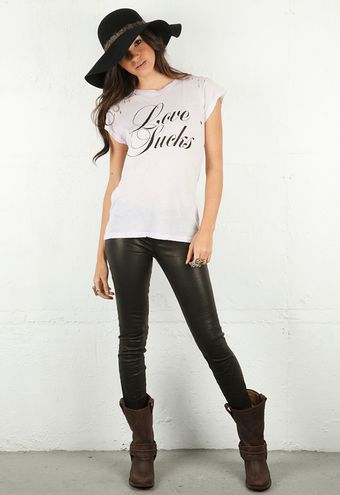  Wildfox Love Sucks Ripped Rock Tee in Ghost Lavender 