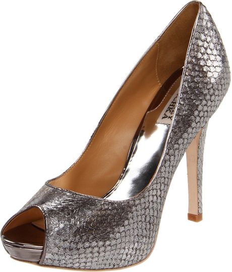 Badgley Mischka Badgley Mischka Womens Willoe Peeptoe Pump in Silver (pewter snake) - Lyst