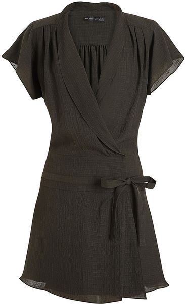 Balenciaga Textured Wrap Dress in Gray (army) - Lyst