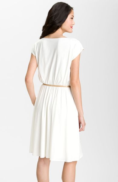 Maggy London Belted Matte Jersey Dress in White (soft white)