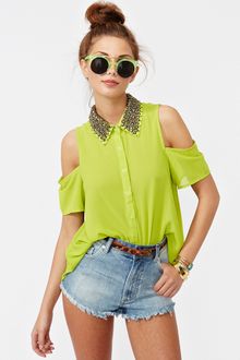 Nasty Gal Total Stud Blouse Lime - Lyst