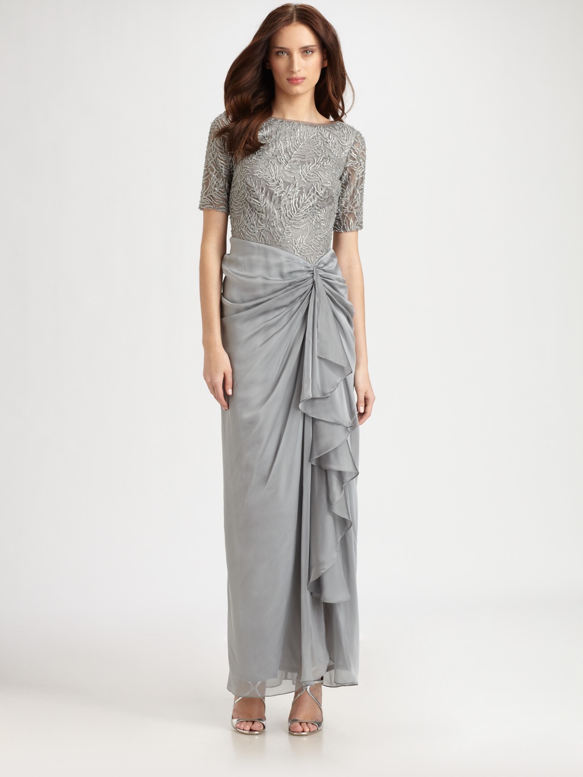 tadashi shoji silver gown