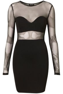 Topshop Mesh Bust Panel Bodycon Dress - Lyst