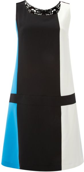 Vivi Boutique Lace Back Tricolour Dress in Blue - Lyst