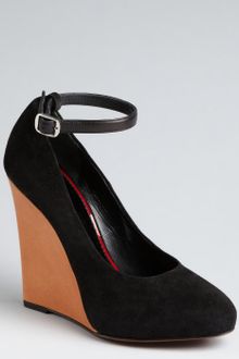 Celine Black Suede Ankle Strap Colorblock Wedge Pumps - Lyst