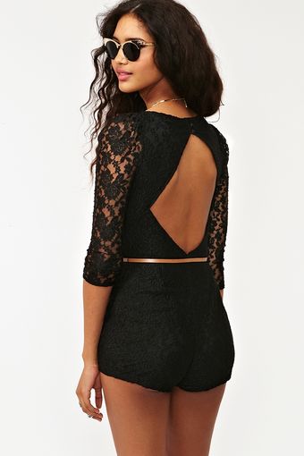 Nasty Gal Belted Lace Romper - Lyst