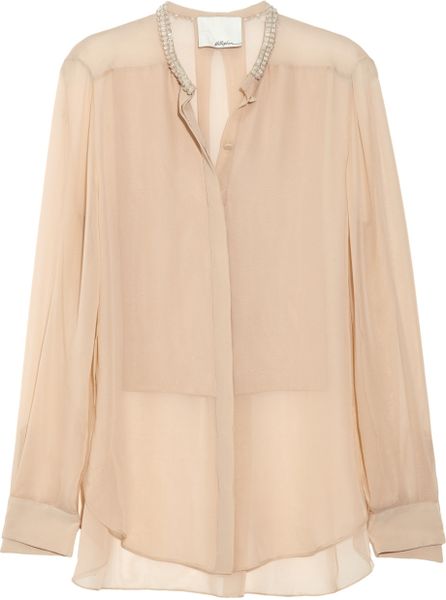 3.1 Phillip Lim Embellished Silkchiffon and Crepe De Chine Blouse in Beige (sand) - Lyst