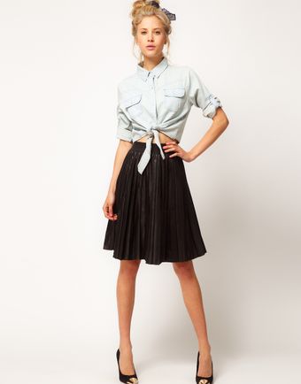 Asos  Premium Pleat Skirt in Leather - Lyst
