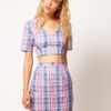 Asos Collection Asos Taffeta Crop Top with Check Print in Blue (print) - Lyst