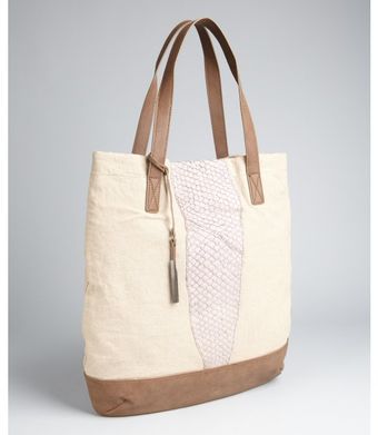  Natural Canvas Faux Leather Trimmed Tote 