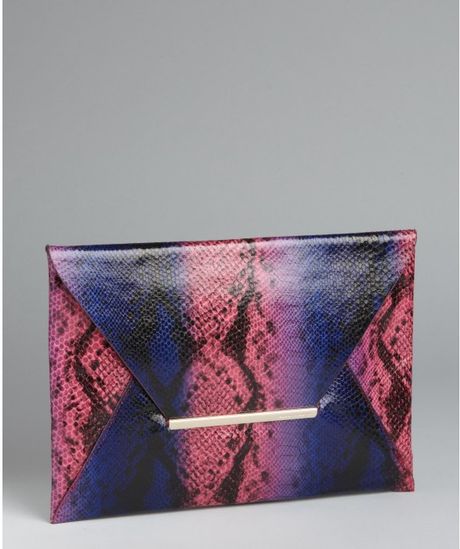 Bcbgmaxazria Pink Snakeskin Llene Envelope Clutch in Blue (pink) - Lyst