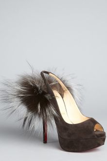 Christian Louboutin Charcoal Suede Lady Fur 150 Fox Trimmed Peep Toe Slingbacks - Lyst