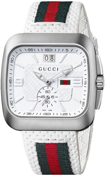 Gucci Swiss Coupe Green and Red Stripe White Perforated Leather Strap 40mm - Lyst