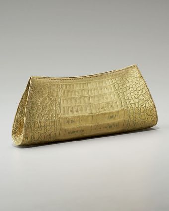  Crocodile Trapezoid Clutch, Metallic 