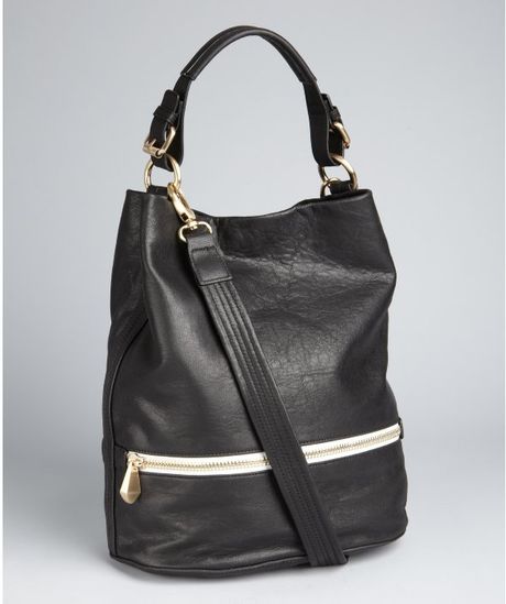 Pour La Victoire Black Leather Genova Crossbody Bucket Bag in Black | Lyst