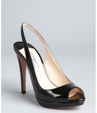 Black Patent Leather Peep Toe Slingback Pumps 