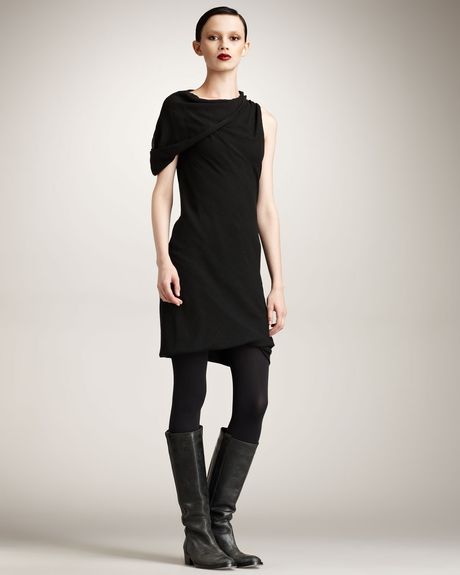 Rick Owens Draped Shoulder Top in Black - Lyst