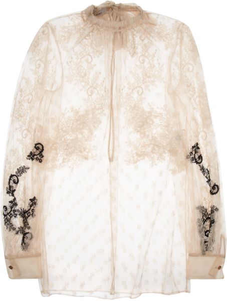 Valentino Sheer Lace Blouse in Pink (blush) - Lyst