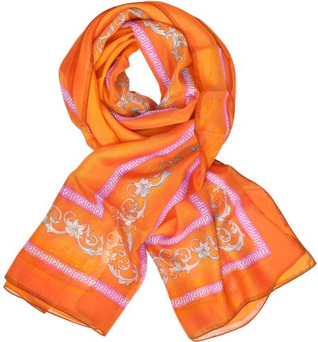 Versace Floral Printed Chiffon Silk Stole in Orange (floral) - Lyst
