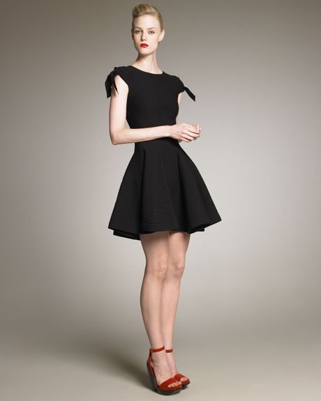 Yves Saint Laurent Textured Fitandflare Dress in Black - Lyst