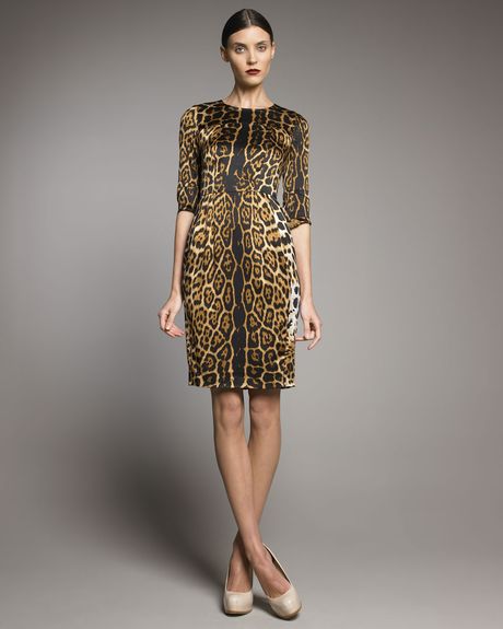 Yves Saint Laurent Leopardprint Satin Dress in Yellow (yellow sun) - Lyst