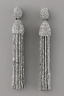 Oscar de la Renta Beaded Tassel Earrings, Silver - Lyst