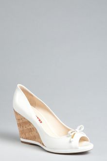 Prada Prada Sport White Patent Leather Peep Toe Cork Wedges - Lyst