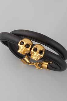 Alexander McQueen Skull & Leather Bracelet, Black - Lyst