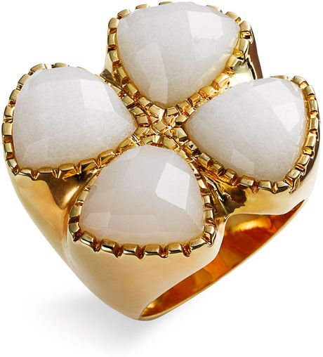 Ariella Collection Clover Cats Eye Ring in Gold (white/ gold) - Lyst