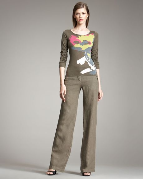 Armani Wideleg Linen Pants in Brown (clay) - Lyst