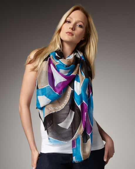 Burberry Geometricprint Modal Scarf in Blue (kngfshr  charcoal) - Lyst