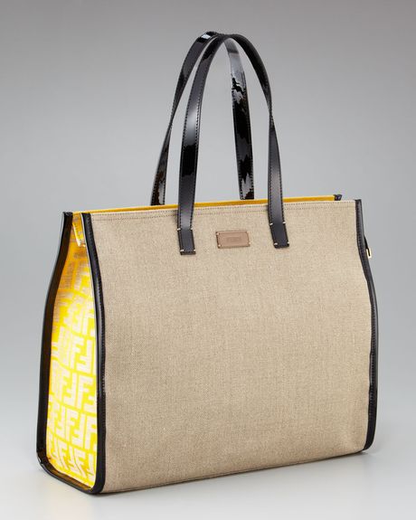 Fendi Linen Zucca Tote in Brown (brown yellow) - Lyst