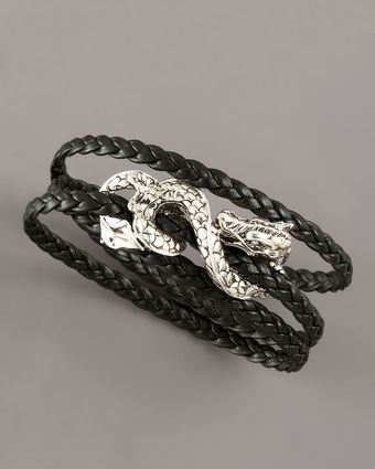  Triple-wrap Leather Naga Bracelet, Black 
