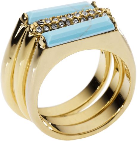 Michael Kors Turquoise Stack Ring with Pave Detail in Gold (turquoise) - Lyst