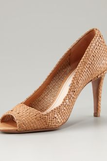 Prada Woven Straw Peep-toe Pump - Lyst