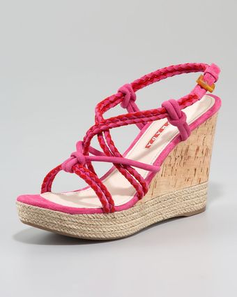  Suede Bicolor Espadrille Wedge Sandal 