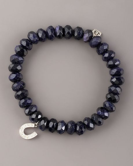 Sydney Evan Goldstone & Diamond Horseshoe Bracelet in Black - Lyst