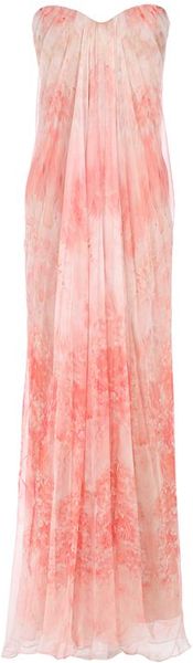 Alexander Mcqueen Sea Anemones Printed Silk Chiffon Bustier Gown in Pink (coral) - Lyst