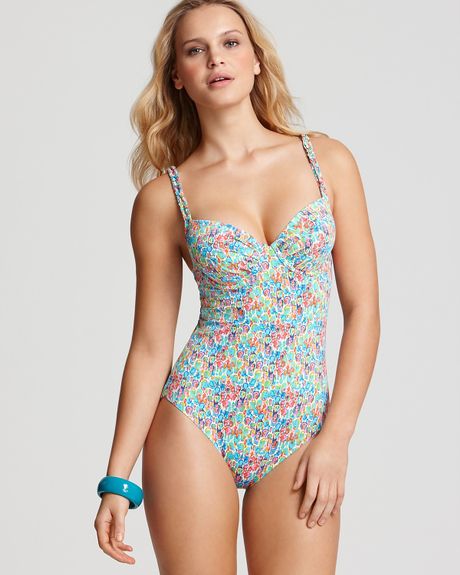 Echo Floral Underwire One Piece Swimsuit In Blue Hot Pink Lyst