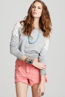 Free People Top Tattered Lace Sweatshirt - Lyst