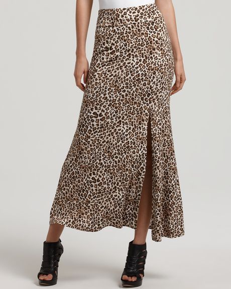 Karen Kane Leopard Print Long Skirt in Brown - Lyst