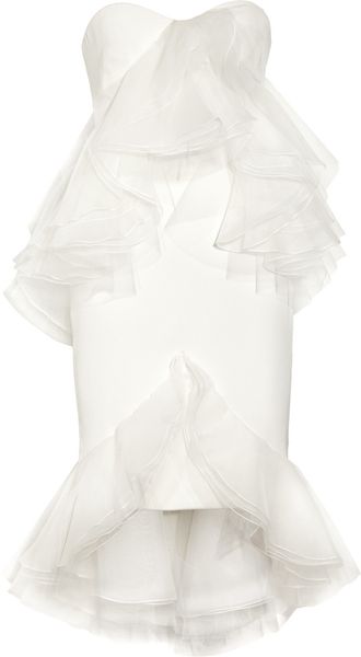 Marchesa Ruffled Silkcrepe Strapless Dress in White - Lyst