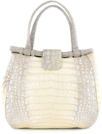  Ivory Double Handle Croc Handbag 