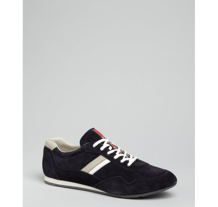 blue and white prada trainers
