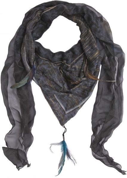 Roberto Cavalli Feather Point Silk Georgette Scarf in Blue (midnight) - Lyst