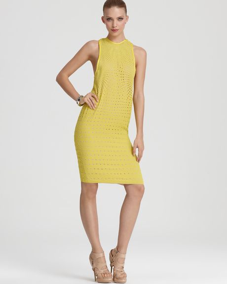 Vera Wang Dress Eyelet Racerback in Green (mint yellow) - Lyst