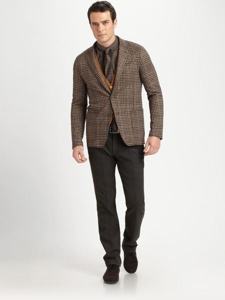 Armani Woolcotton Blazer in Brown for Men - Lyst