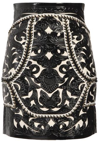 Balmain Baroque Leather Panelled Skirt - Lyst