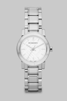 Burberry Check Stamped Round Stainless Steel Watchsilvertone - Lyst